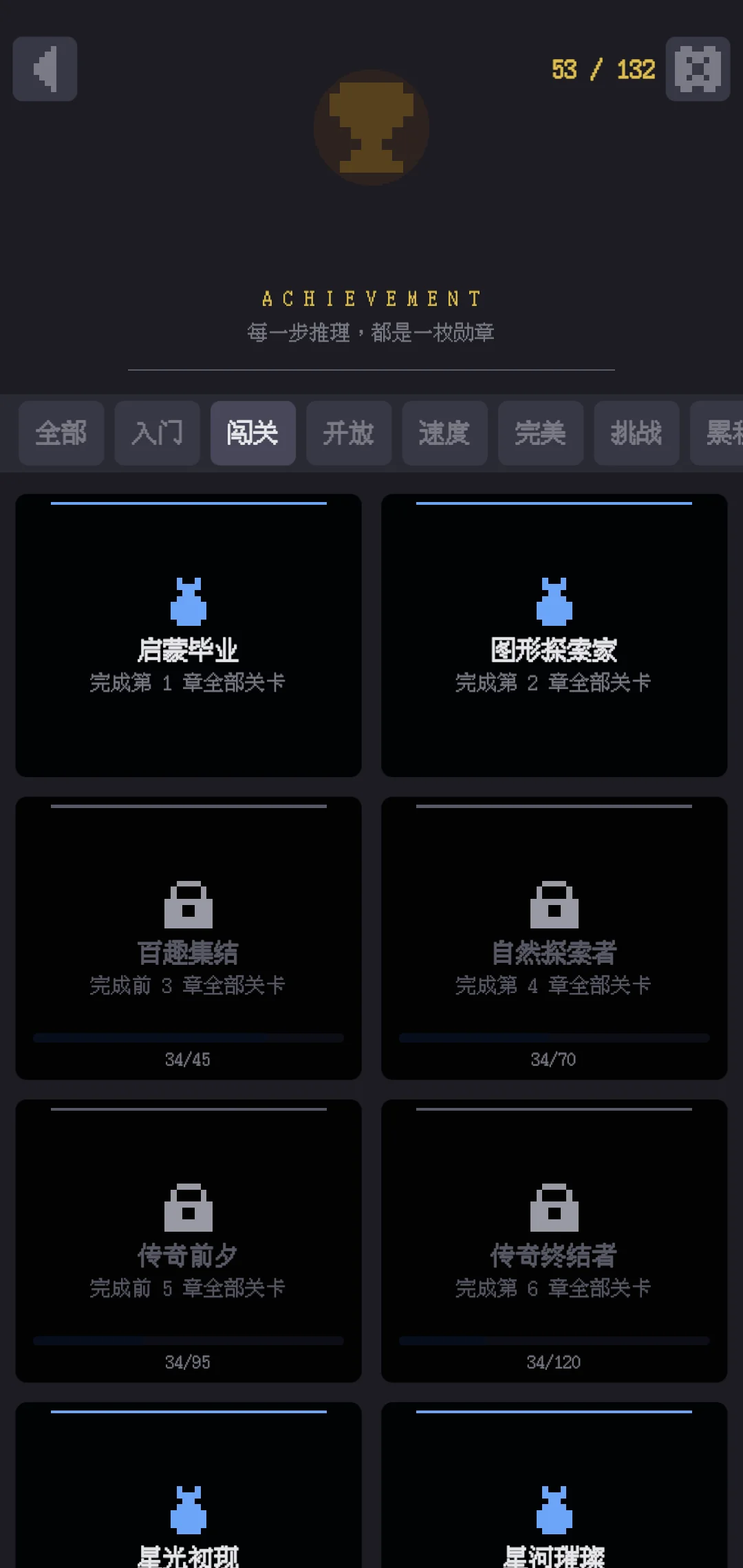 成就墙：132 个成就
